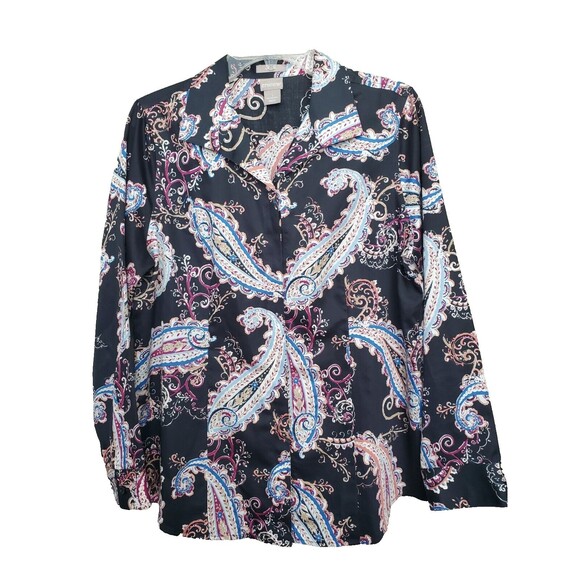 Chico's No-Iron Sateen Paisley Wing-Collar Button-Up Shirt Size 1 Medium - Picture 1 of 6